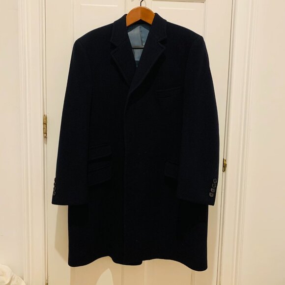 Calvin Klein Men's Navy Wool Cashmere Overcoat - Picture 1 of 9